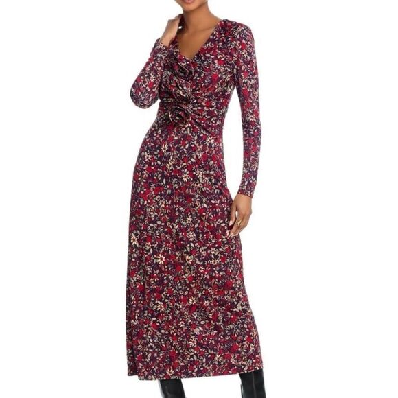 Farm Rio Chelsea Plunge Neck Rose Detail Floral Midi Dress NWT Size Extra Small - Picture 1 of 8